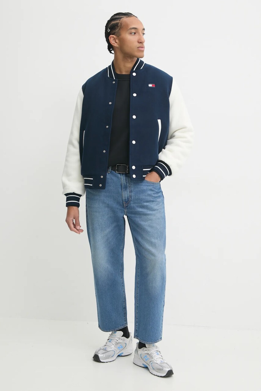 Куртка з домішкою вовни Tommy Jeans колір синій перехідна DM0DM20216