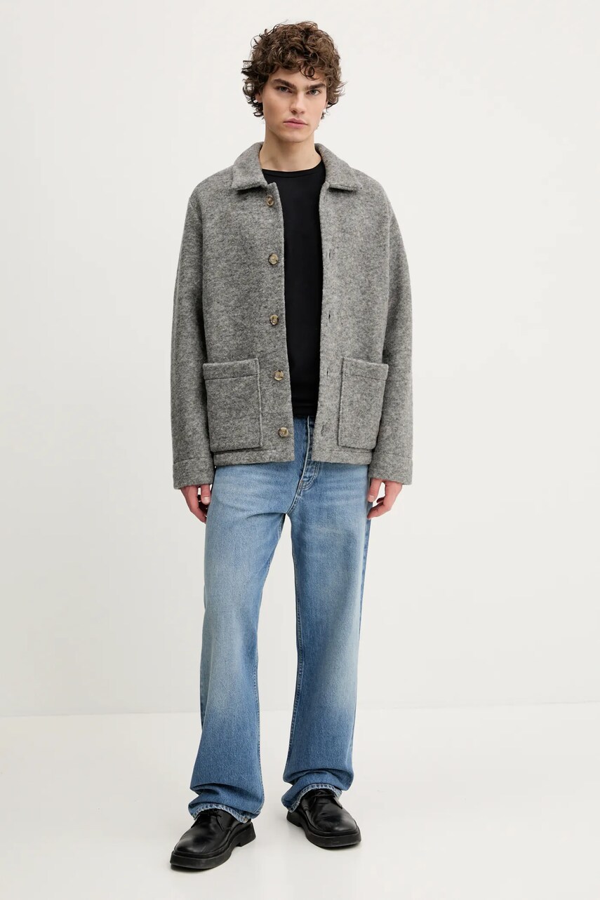 Вовняна куртка-сорочка A.P.C. veste thais колір сірий перехідна oversize WOAQS.M02912