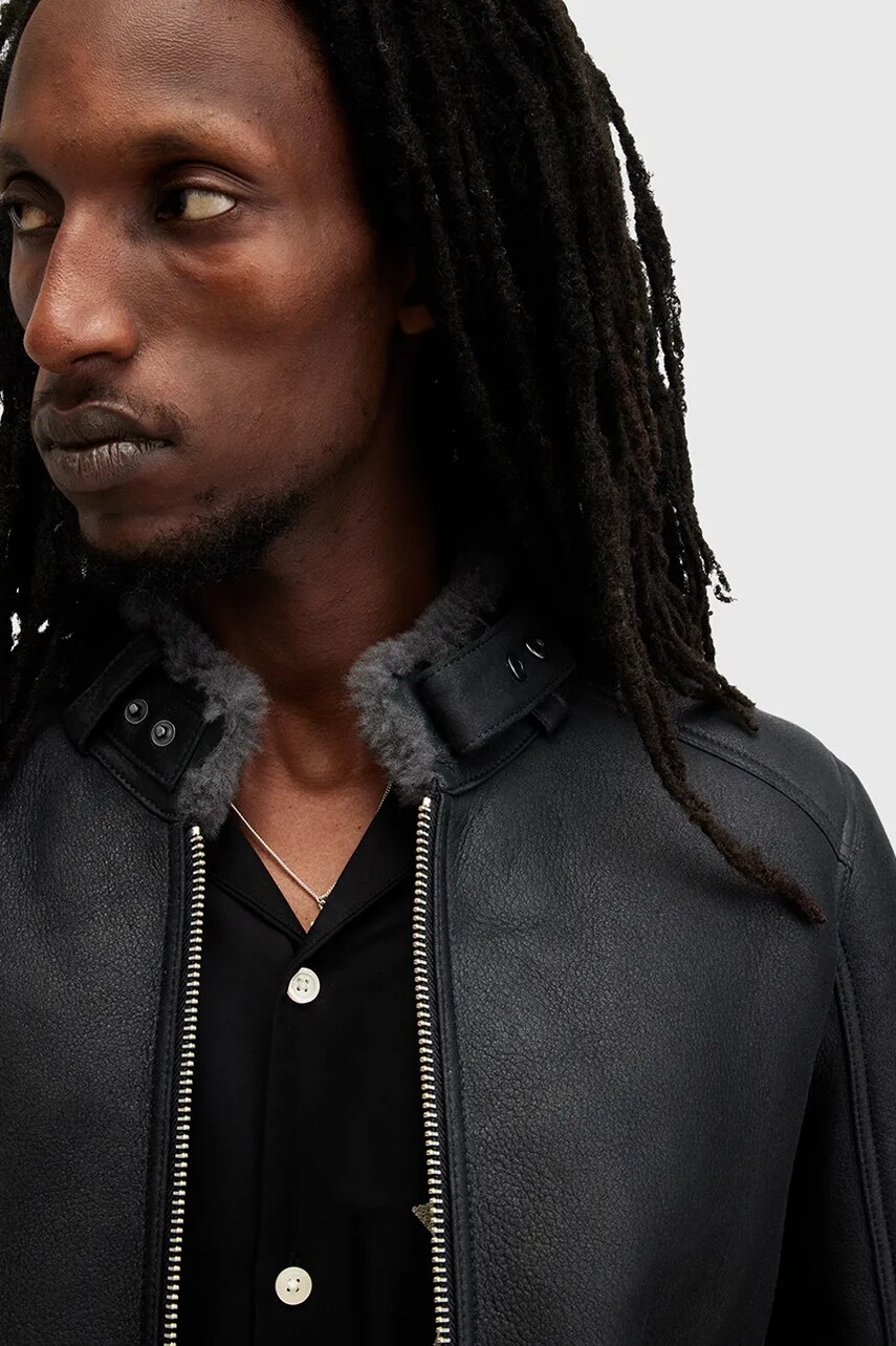 Шкіряна куртка AllSaints HAYWARD чоловіча колір чорний перехідна M057LB