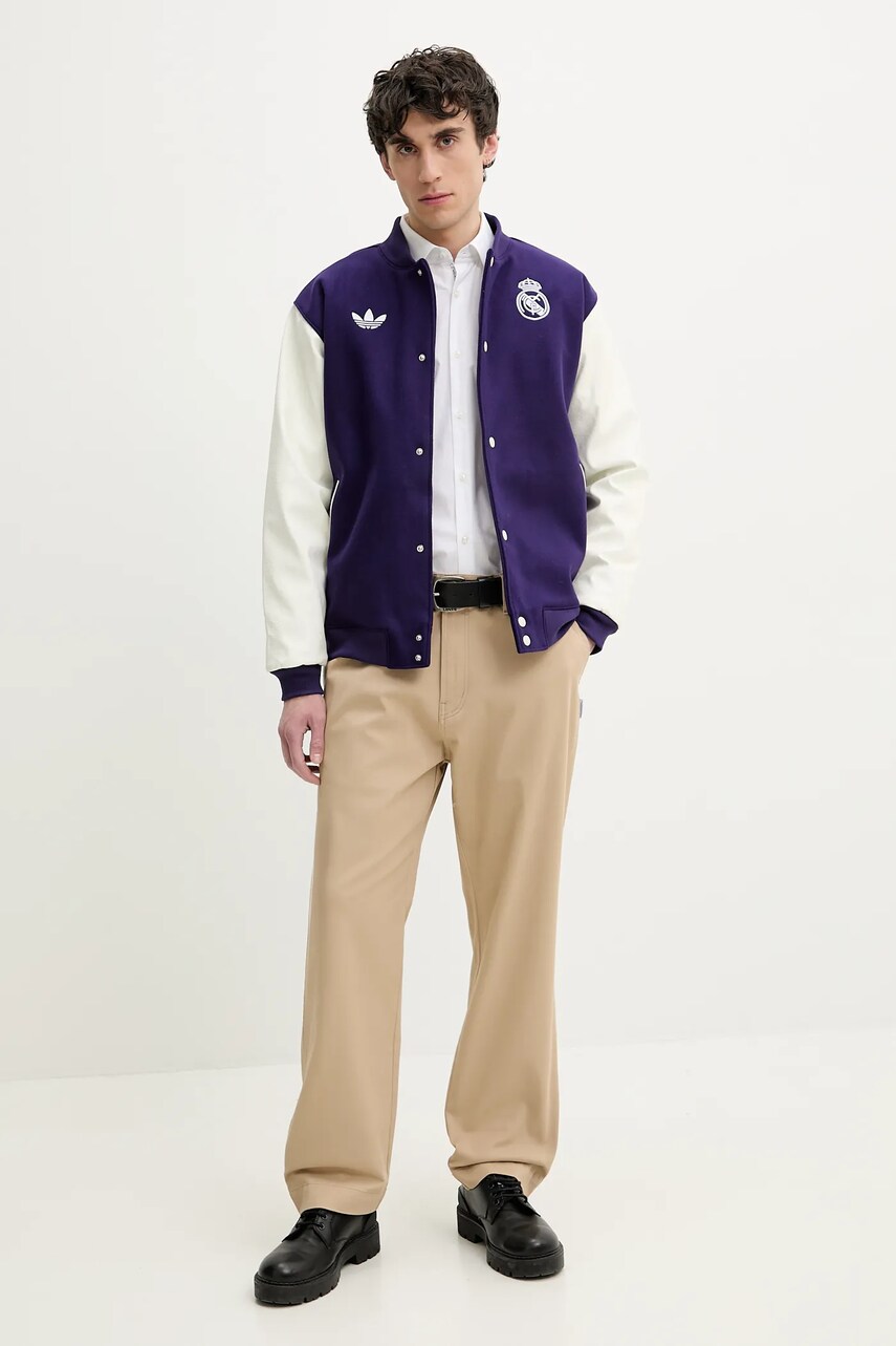 Куртка-бомбер з домішкою вовни adidas Originals Real CNY JKT колір фіолетовий перехідна oversize JF2587