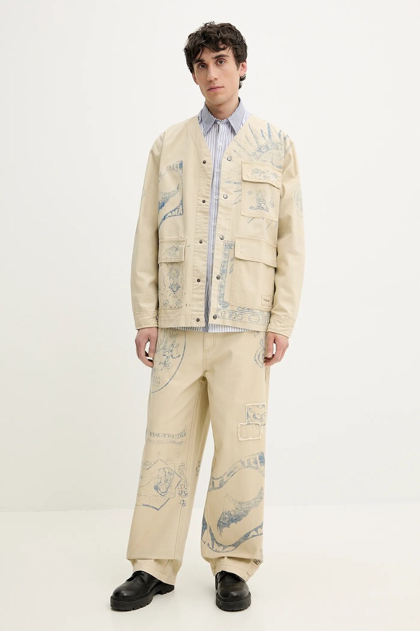 Джинсова куртка Desigual KENIA колір бежевий перехідна oversize 25SMEW08