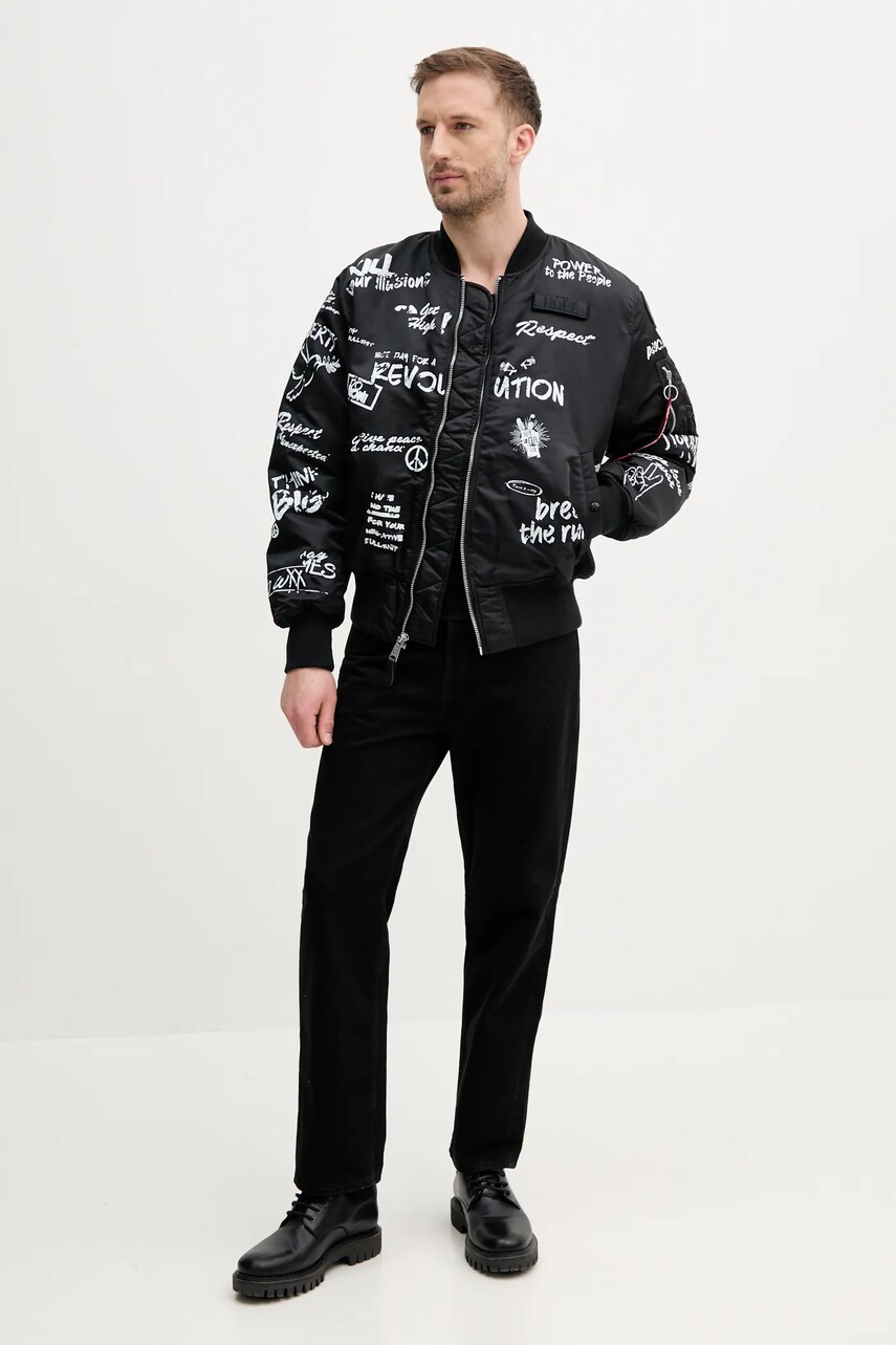 Куртка-бомбер Alpha Industries MA-1 Peace колір чорний перехідна 156136
