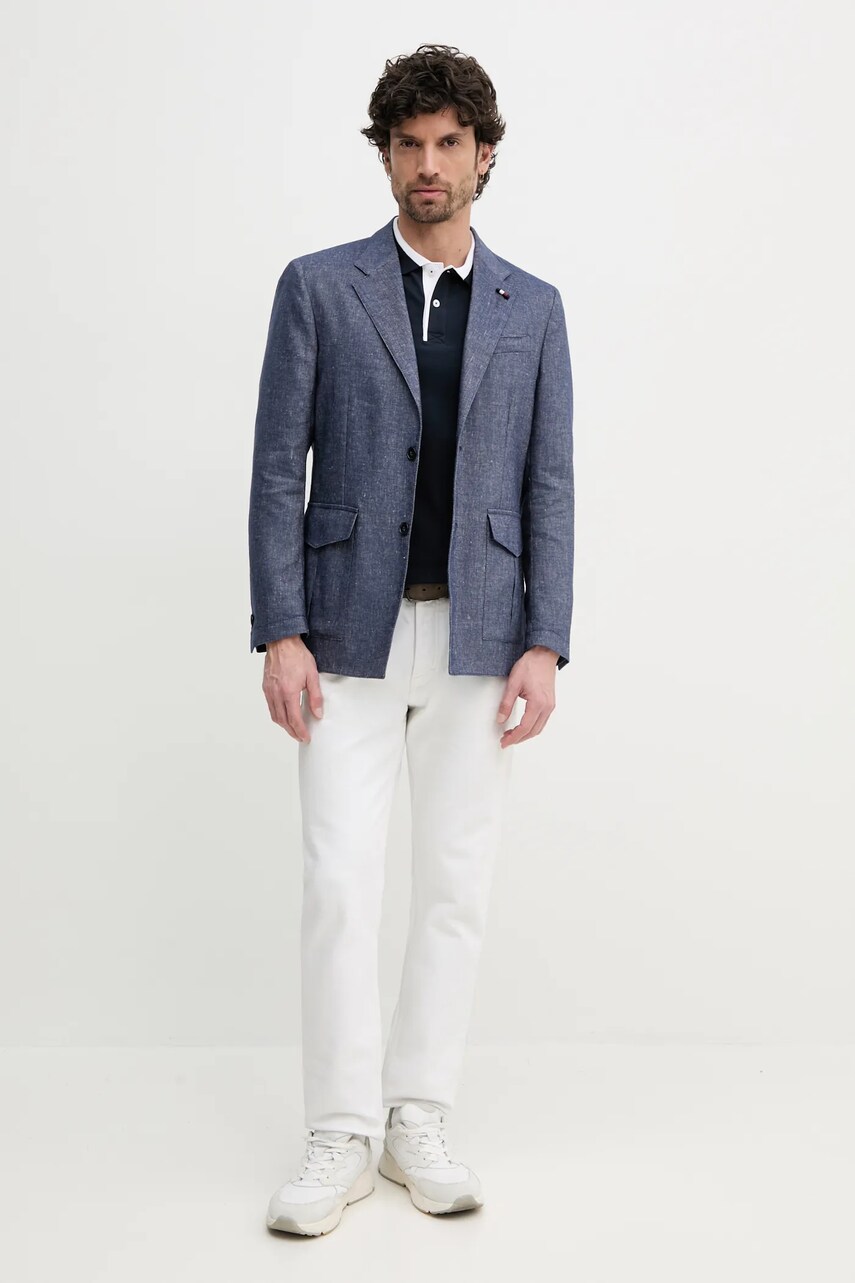 Льняний жакет Tommy Hilfiger колір синій SQTHL5965.SQTH503