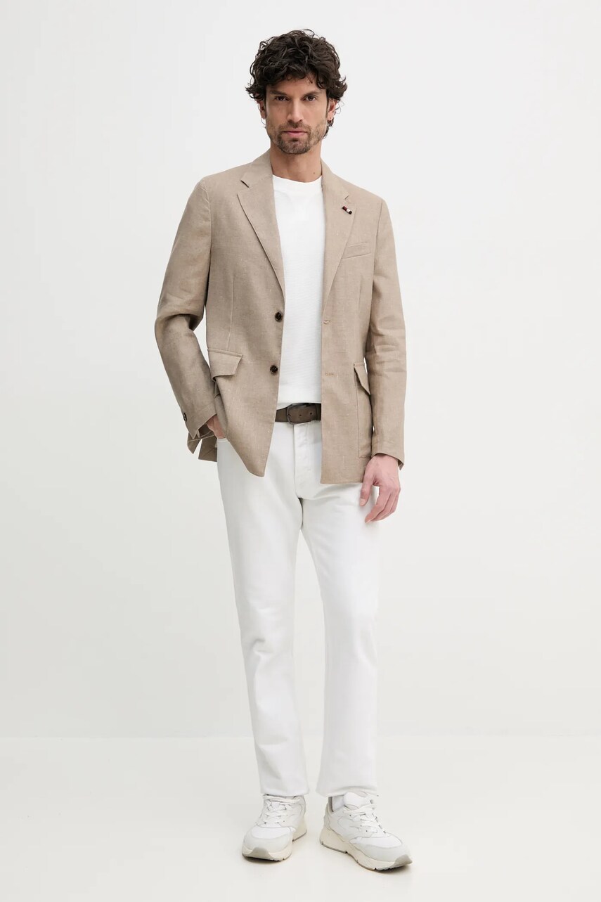 Льняний жакет Tommy Hilfiger колір бежевий SQTHL5965.SQTH503