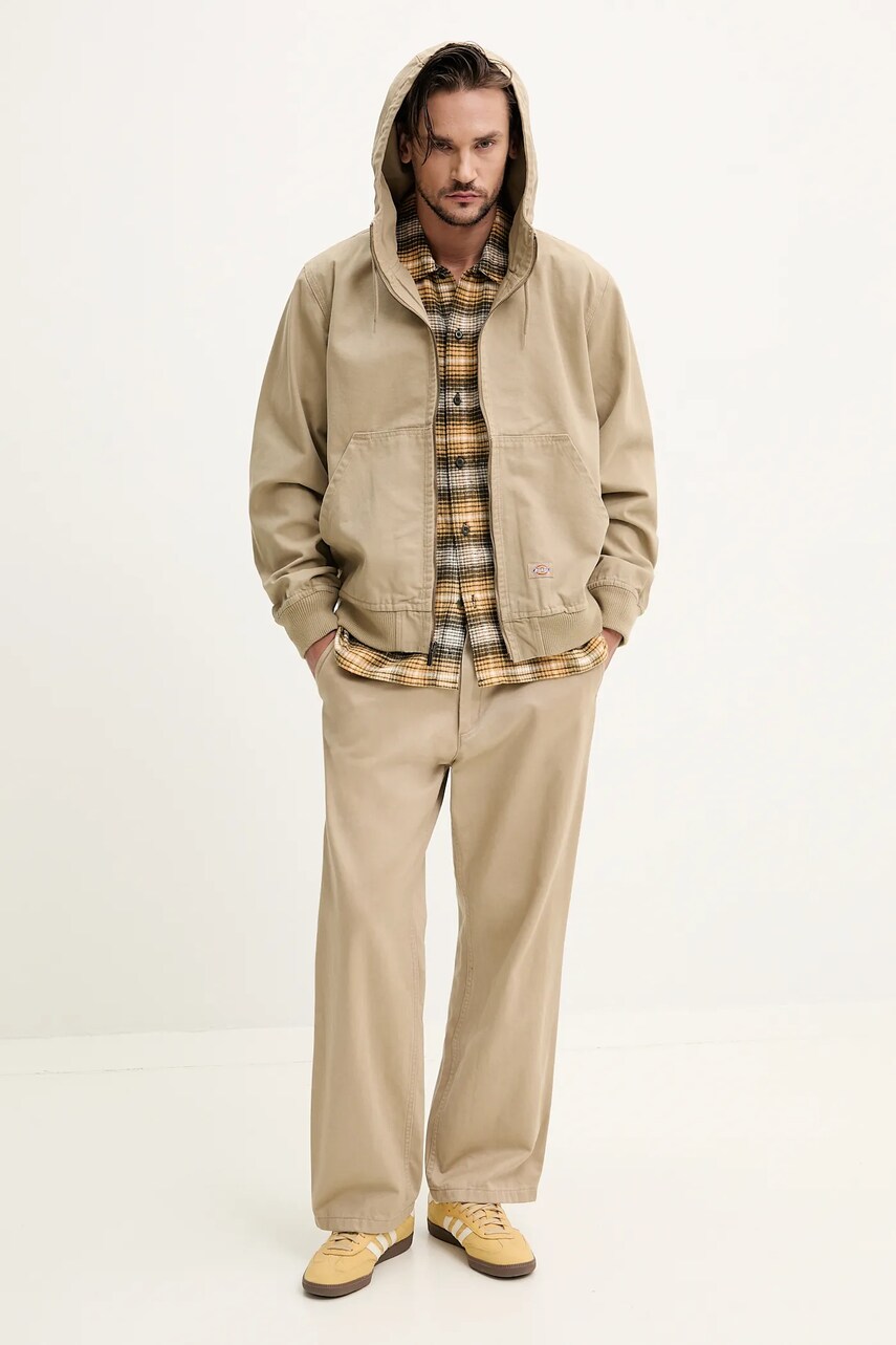Джинсова куртка Dickies колір бежевий перехідна oversize DK0A4YQLF021