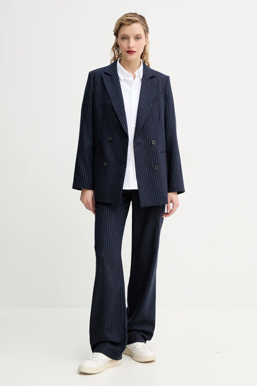 Вовняний піджак A.P.C. veste lucy колір синій двобортний візерунок WOARO.F03212