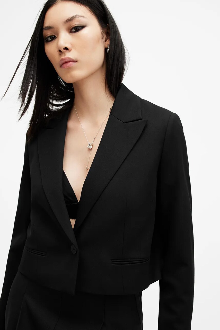Піджак AllSaints SHORES колір чорний однобортний однотонний W014QB