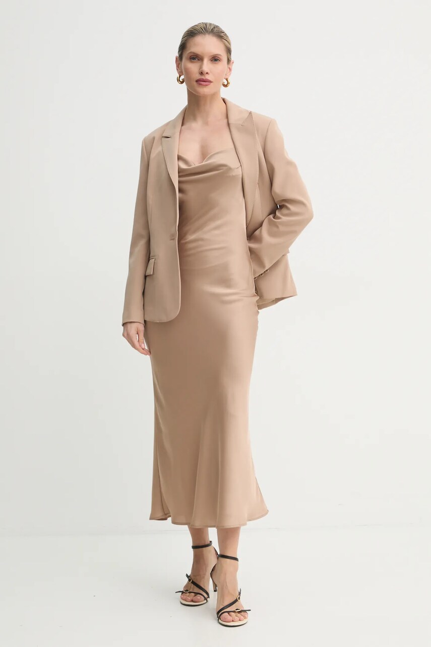 Піджак Guess SOLENE колір бежевий однобортний однотонний W5RN46 WFWX2