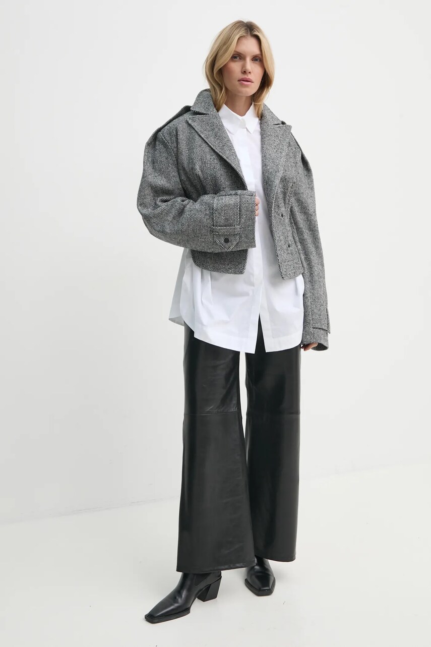 Вовняний піджак MMC STUDIO колір сірий oversize візерунок SEKA