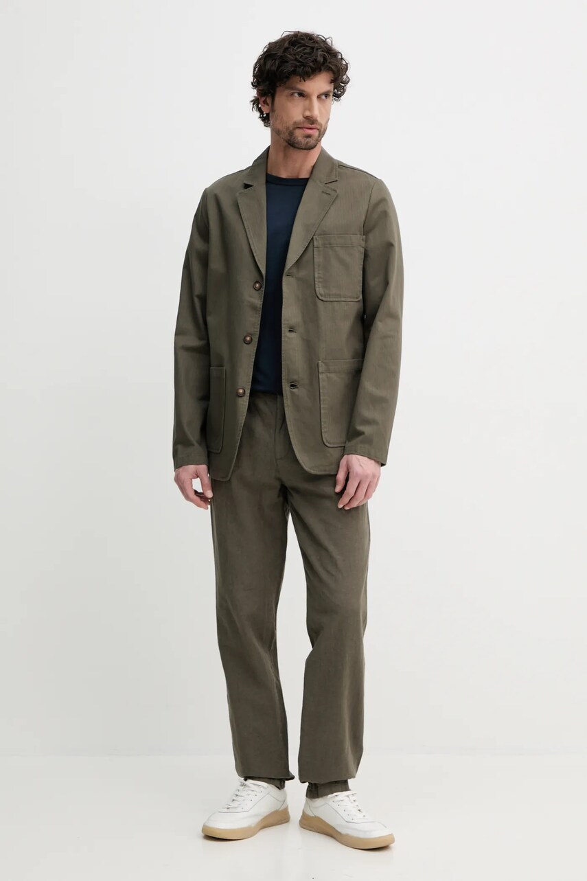 Бавовняний піджак Barbour Bayview Herringbone Overshirt чоловічий колір зелений MOS0423