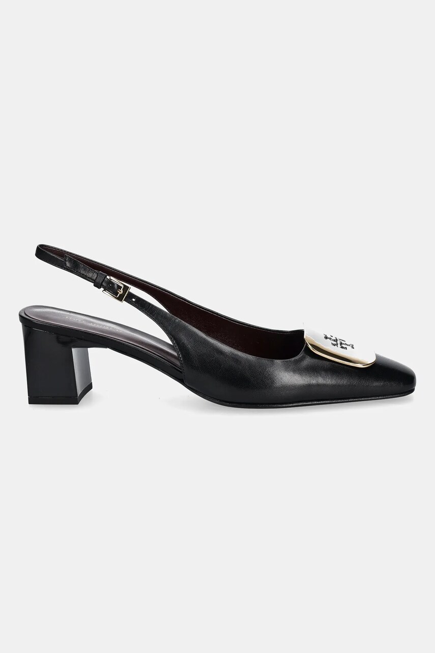 Шкіряні туфлі Tory Burch Georgia Slingback колір чорний каблук блок відкрита п'ята 156479-006
