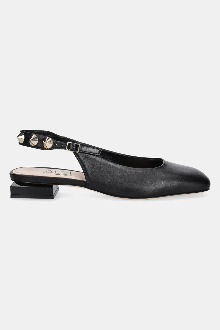 Шкіряні туфлі AGL Angie L Spike колір чорний каблук блок відкрита п'ята D557007PCSOFTY0000
