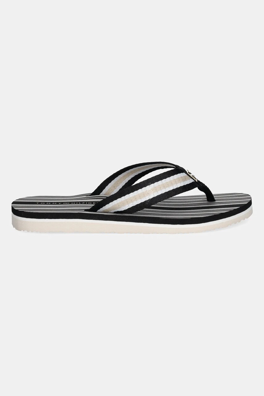 В'єтнамки Tommy Hilfiger IM TH PRINT BEACH SANDAL жіночі колір чорний на плоскому ходу FW0FW08370