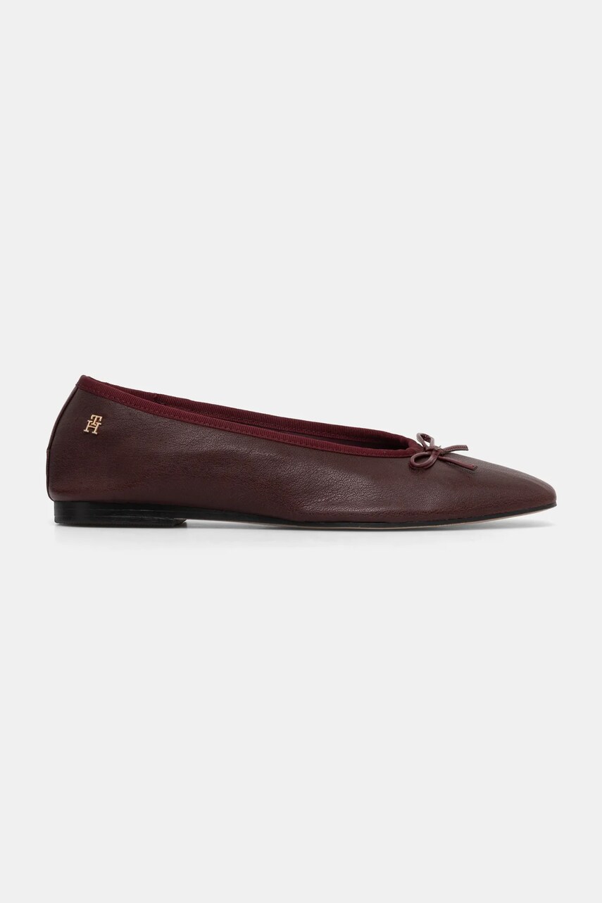 Шкіряні балетки Tommy Hilfiger BALLERINA SOFT LEATHER колір бордовий  FW0FW08355