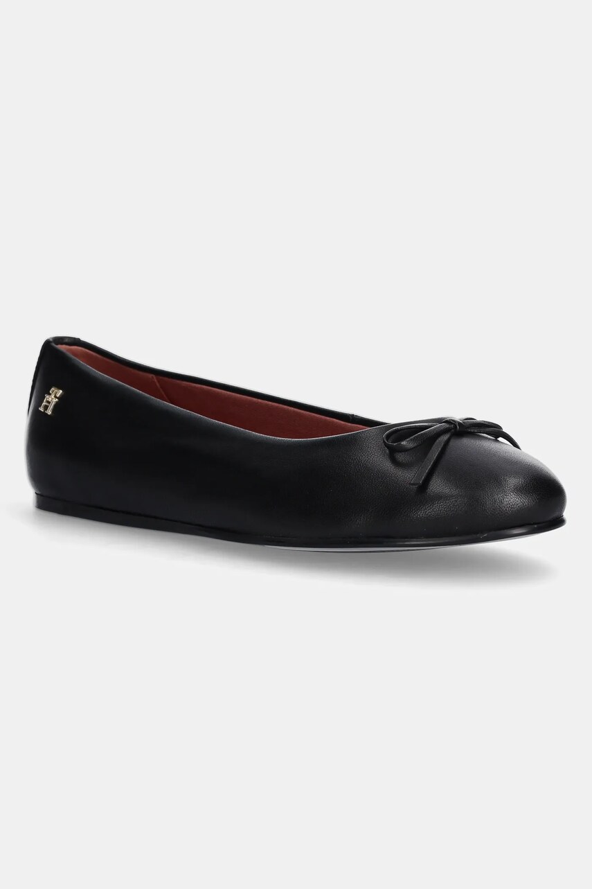 Шкіряні балетки Tommy Hilfiger BALLERINA LEATHER FLAT BOW колір чорний  FW0FW08359