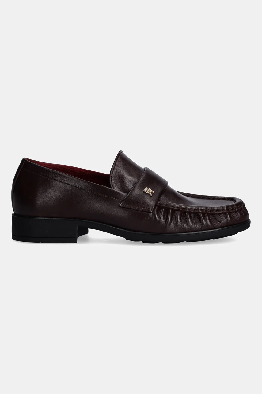 Шкіряні мокасини Tommy Hilfiger LOAFER SOFT NAPPA PLEATED TOE жіночі колір бордовий на плоскому ходу FW0FW08362