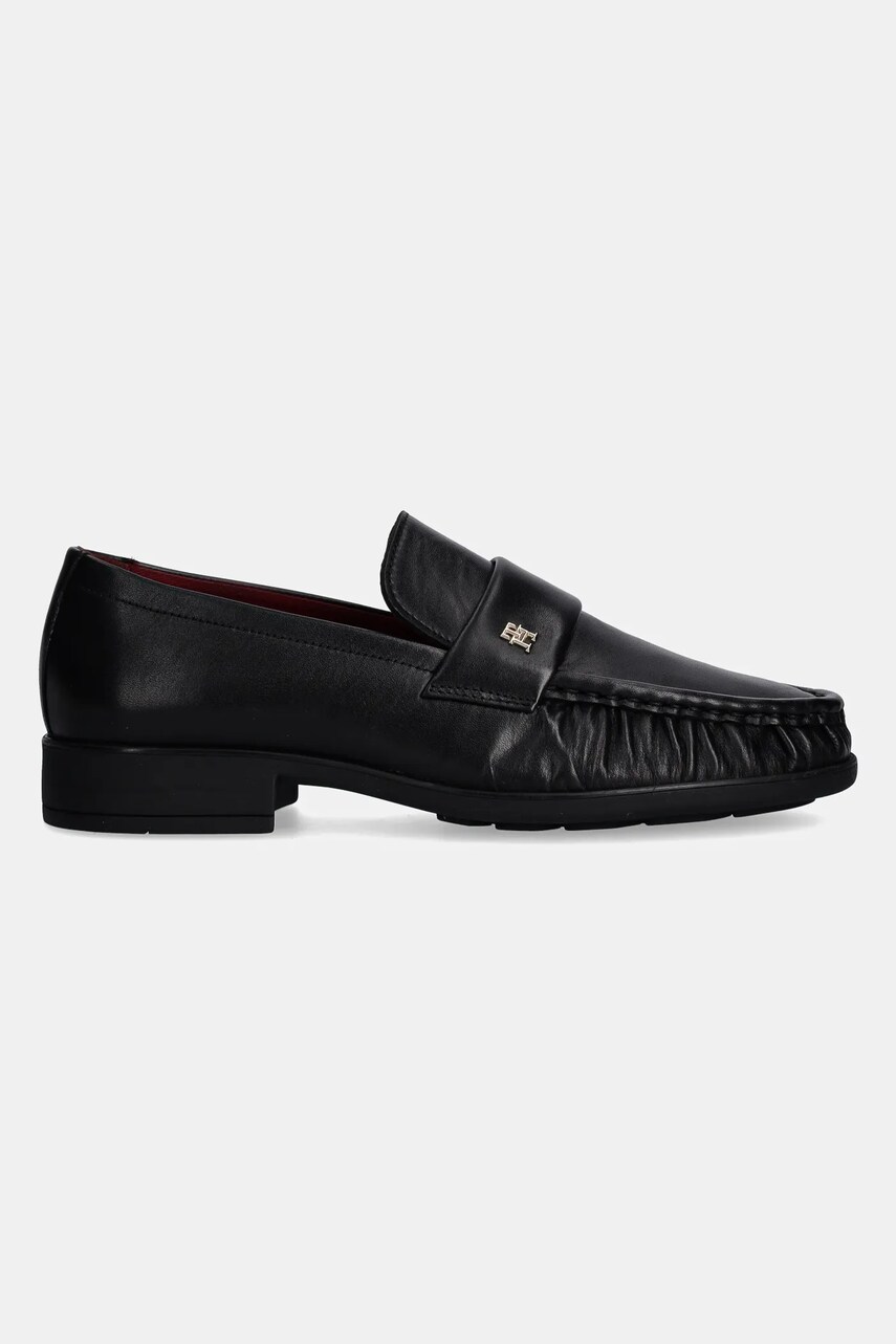 Шкіряні мокасини Tommy Hilfiger LOAFER SOFT NAPPA PLEATED TOE жіночі колір чорний на плоскому ходу FW0FW08362