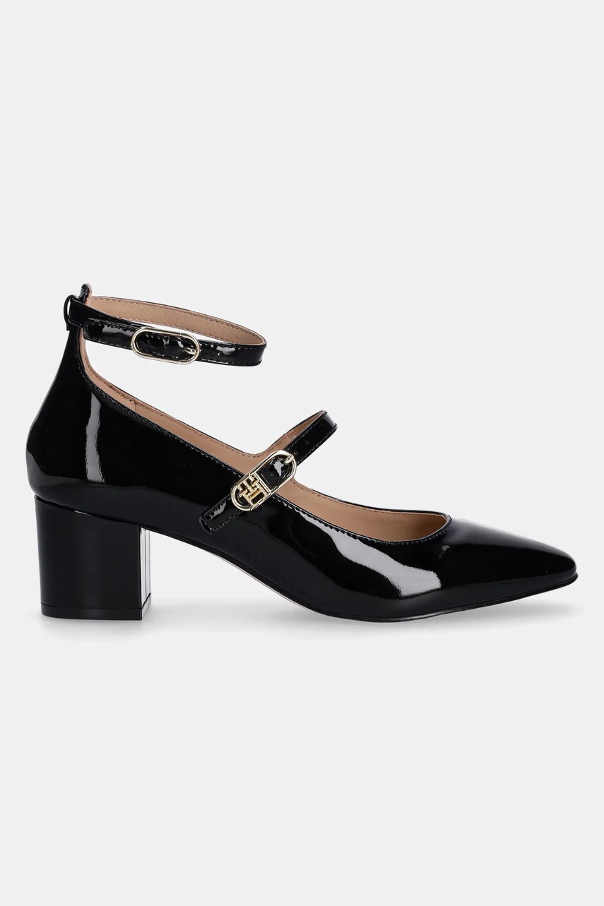 Шкіряні туфлі Tommy Hilfiger PUMP DOUBLE STRAP PATENT LEATHER колір чорний каблук блок FW0FW08566