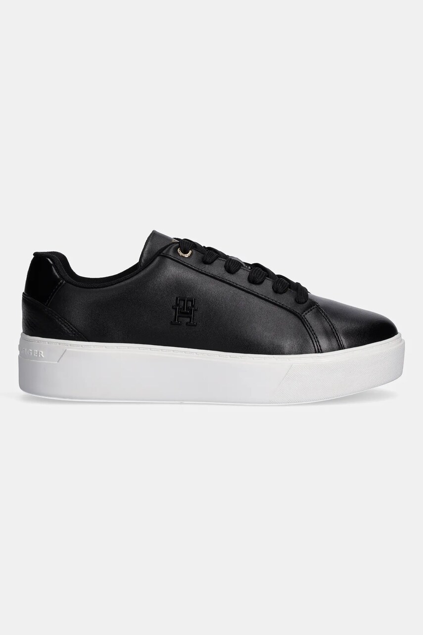 Шкіряні кросівки Tommy Hilfiger TH PLATFORM COURT SNEAKER колір чорний FW0FW08614