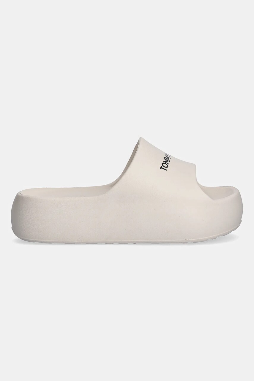 Шльопанці Tommy Jeans TJW FLATFORM POOL SLIDE ESS жіночі колір бежевий на платформі EN0EN02763