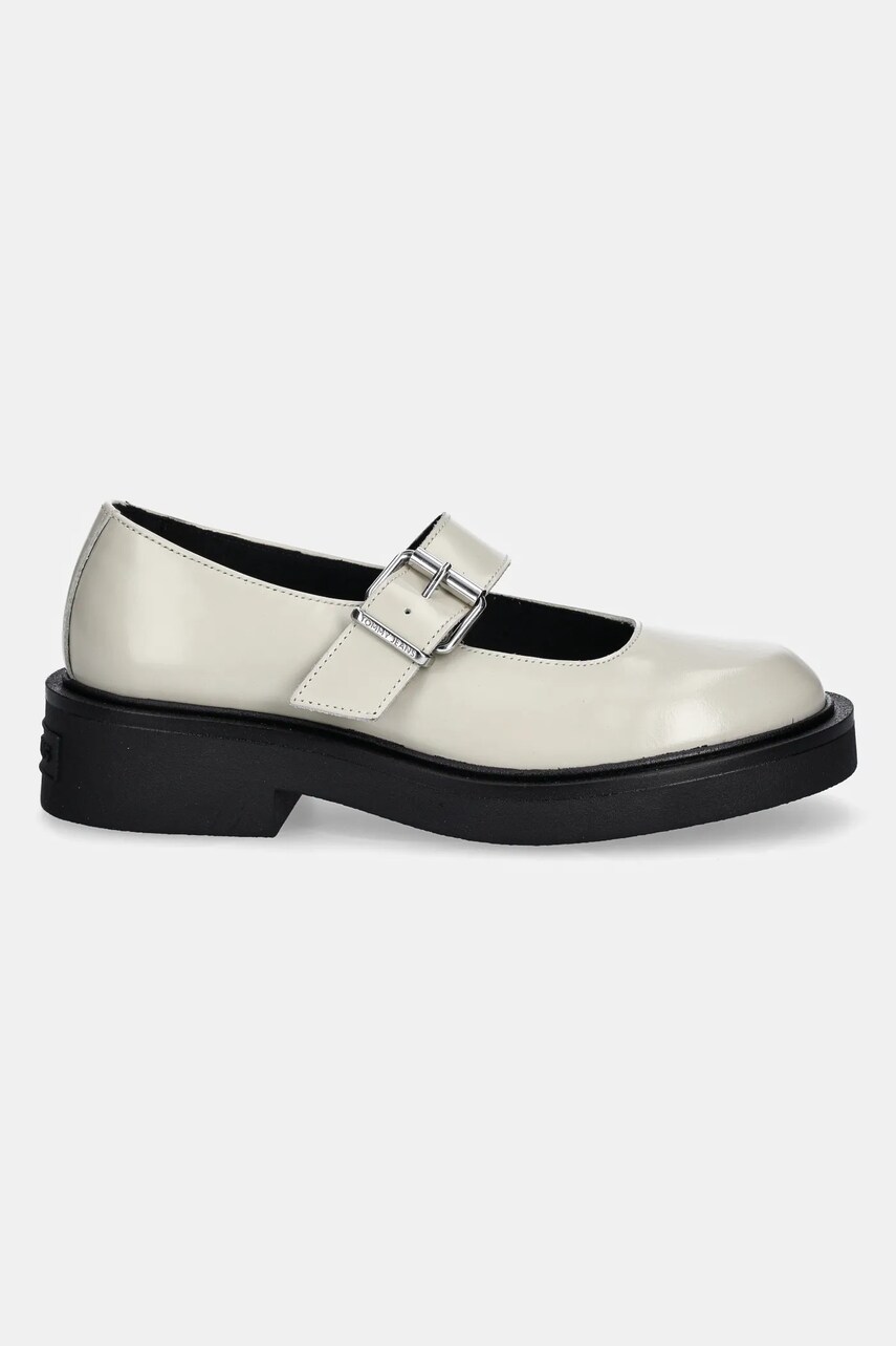 Шкіряні туфлі Tommy Jeans TJW MARY JANE SHOE жіночі колір бежевий на плоскому ходу EN0EN02723