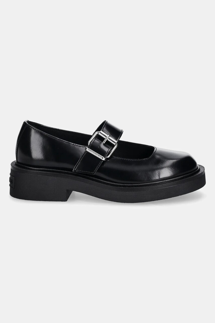 Шкіряні туфлі Tommy Jeans TJW MARY JANE SHOE жіночі колір чорний на плоскому ходу EN0EN02723