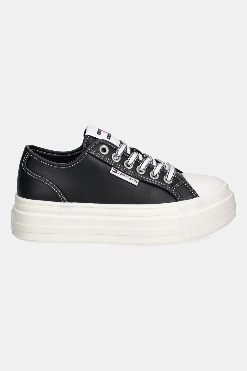 Шкіряні кеди Tommy Jeans TJW FOXING VULC LC LEATHER жіночі колір чорний EN0EN02714