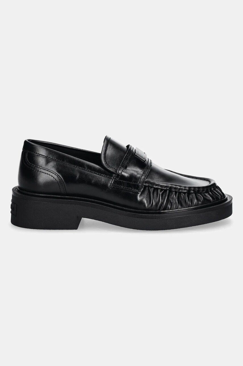 Шкіряні мокасини Tommy Jeans TJW ORIGIN LOAFER жіночі колір чорний на плоскому ходу EN0EN02708