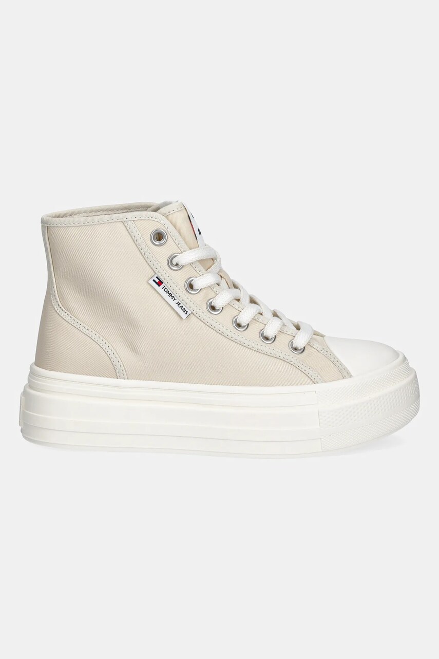 Кеди Tommy Jeans TJW FOXING FLATFORM SNEAKER HIGH жіночі колір бежевий EN0EN02704