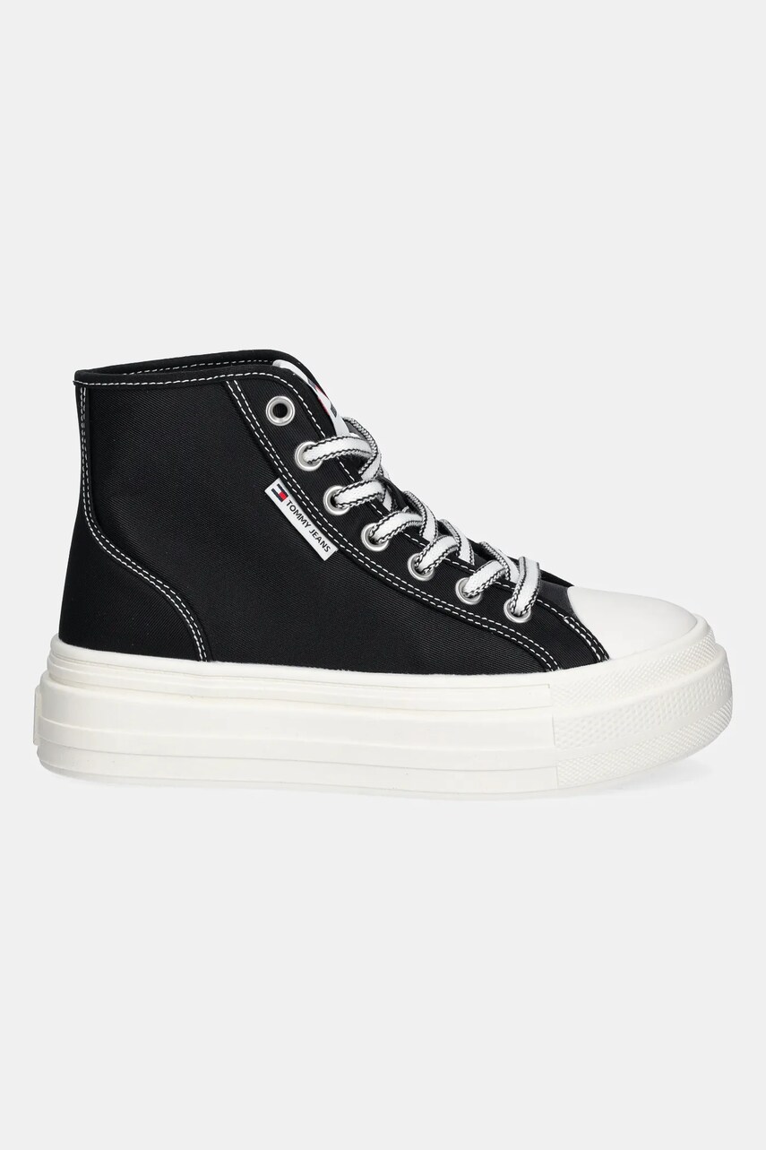 Кеди Tommy Jeans TJW FOXING FLATFORM SNEAKER HIGH жіночі колір чорний EN0EN02704