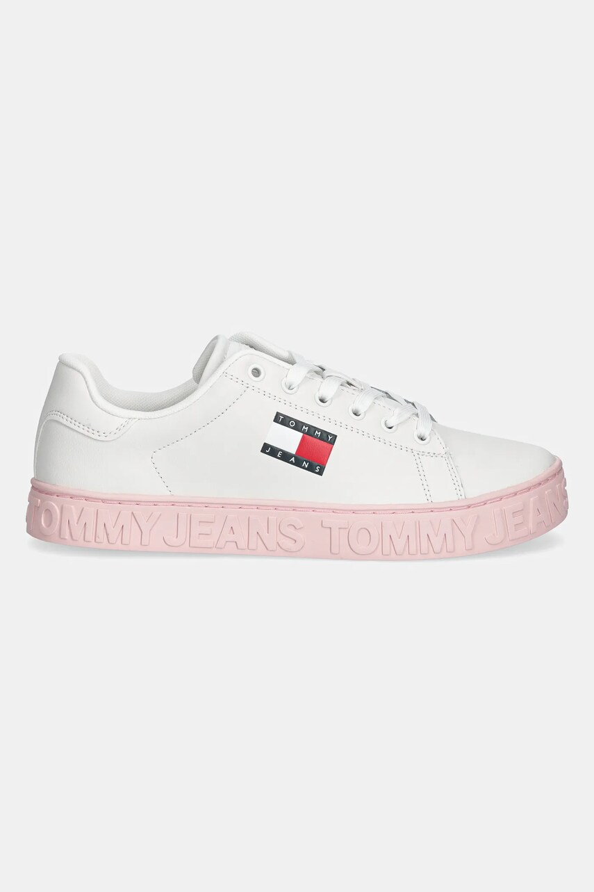 Шкіряні кросівки Tommy Jeans TJW LOGO SNEAKER ESS колір бежевий EN0EN02703