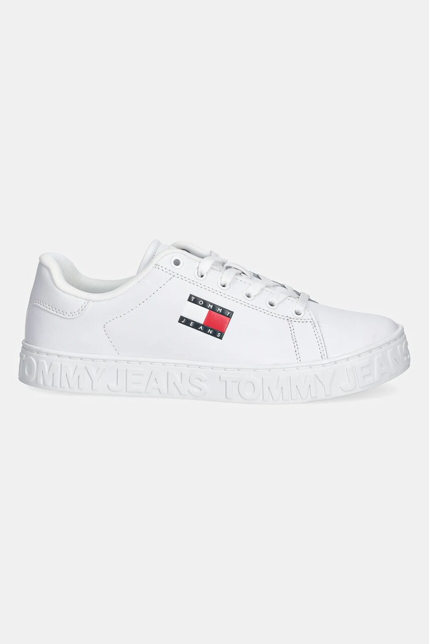 Шкіряні кросівки Tommy Jeans TJW LOGO SNEAKER ESS колір білий EN0EN02703