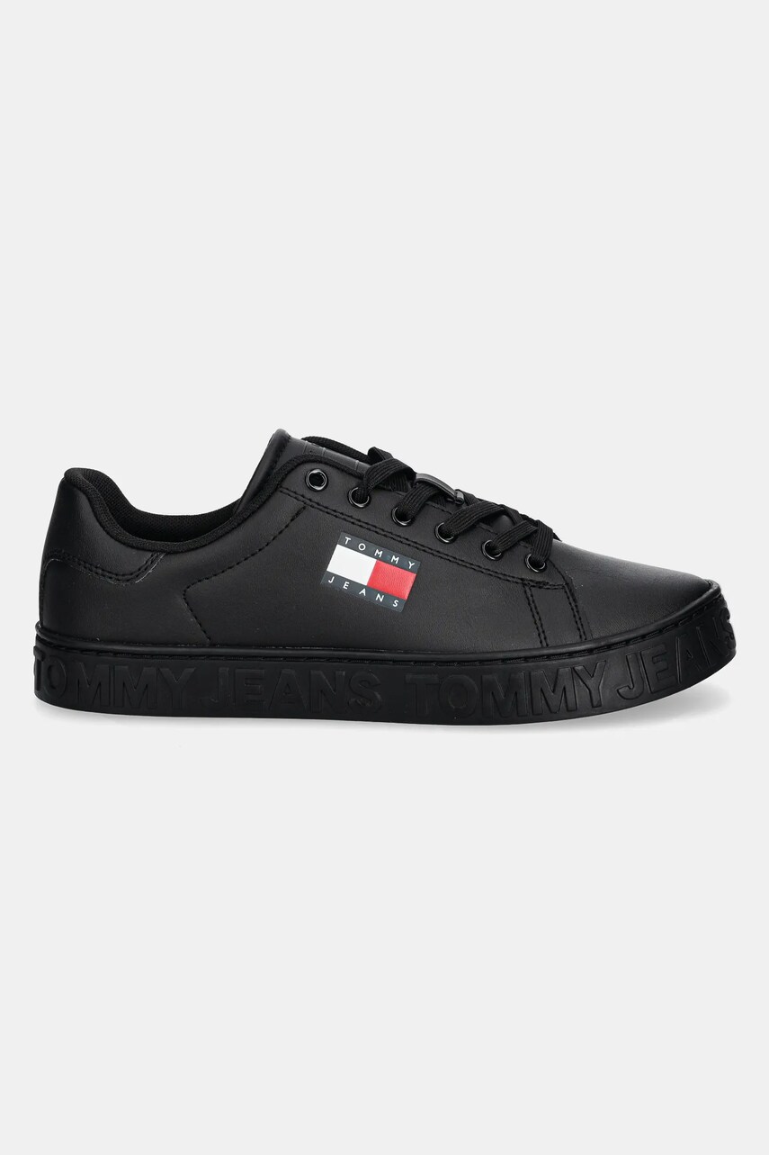 Шкіряні кросівки Tommy Jeans TJW LOGO SNEAKER ESS колір чорний EN0EN02703
