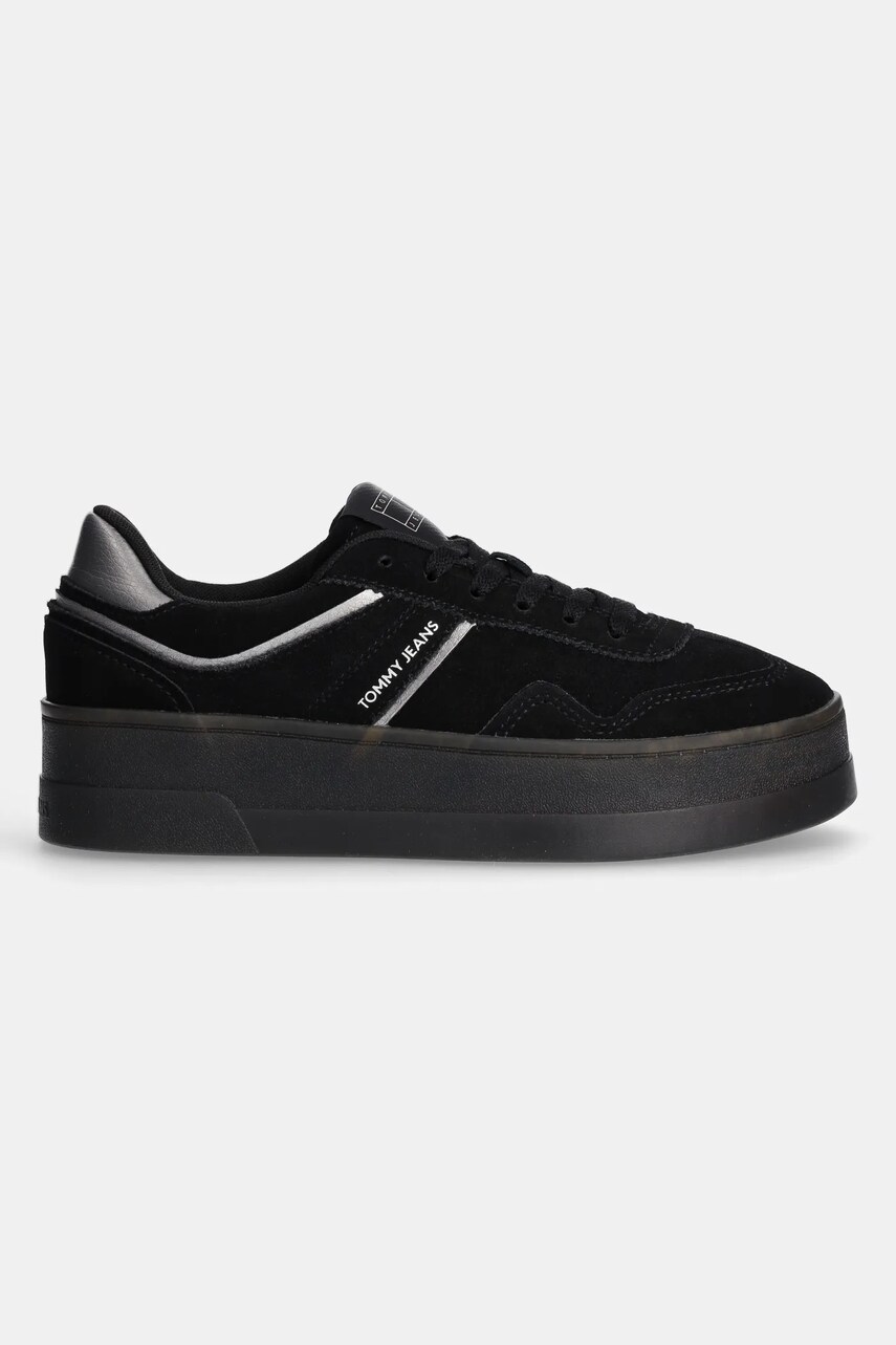 Замшеві кросівки Tommy Jeans THE GREENWICH FLATFORM ELEVATED колір чорний EN0EN02676