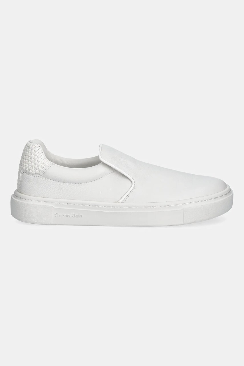 Шкіряні кеди Calvin Klein CUPSOLE SLIP ON - WOVEN LTH жіночі колір білий HW0HW02297
