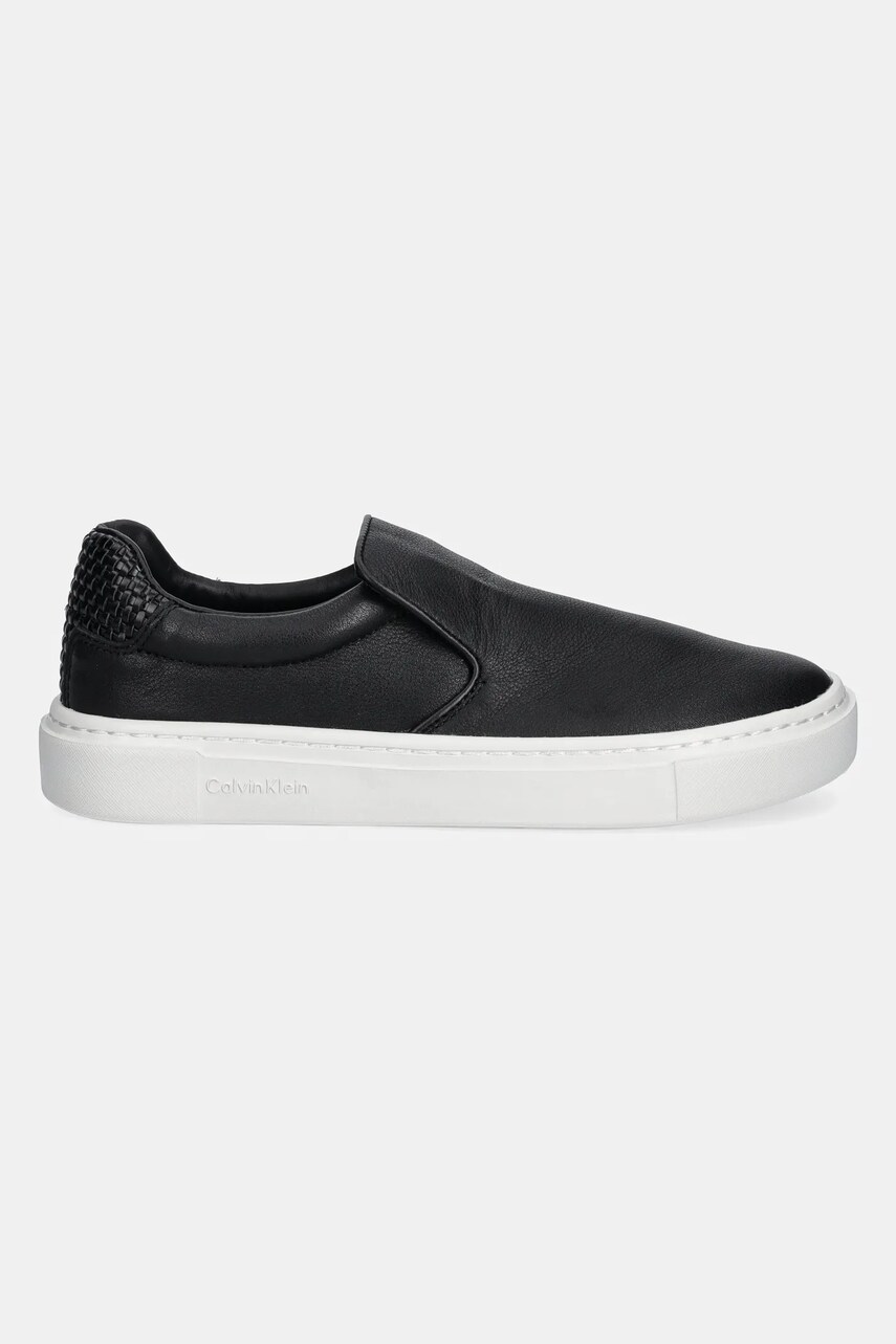 Купити Шкіряні кеди Calvin Klein CUPSOLE SLIP ON - WOVEN LTH жіночі колір чорний HW0HW02297 – головне зображення