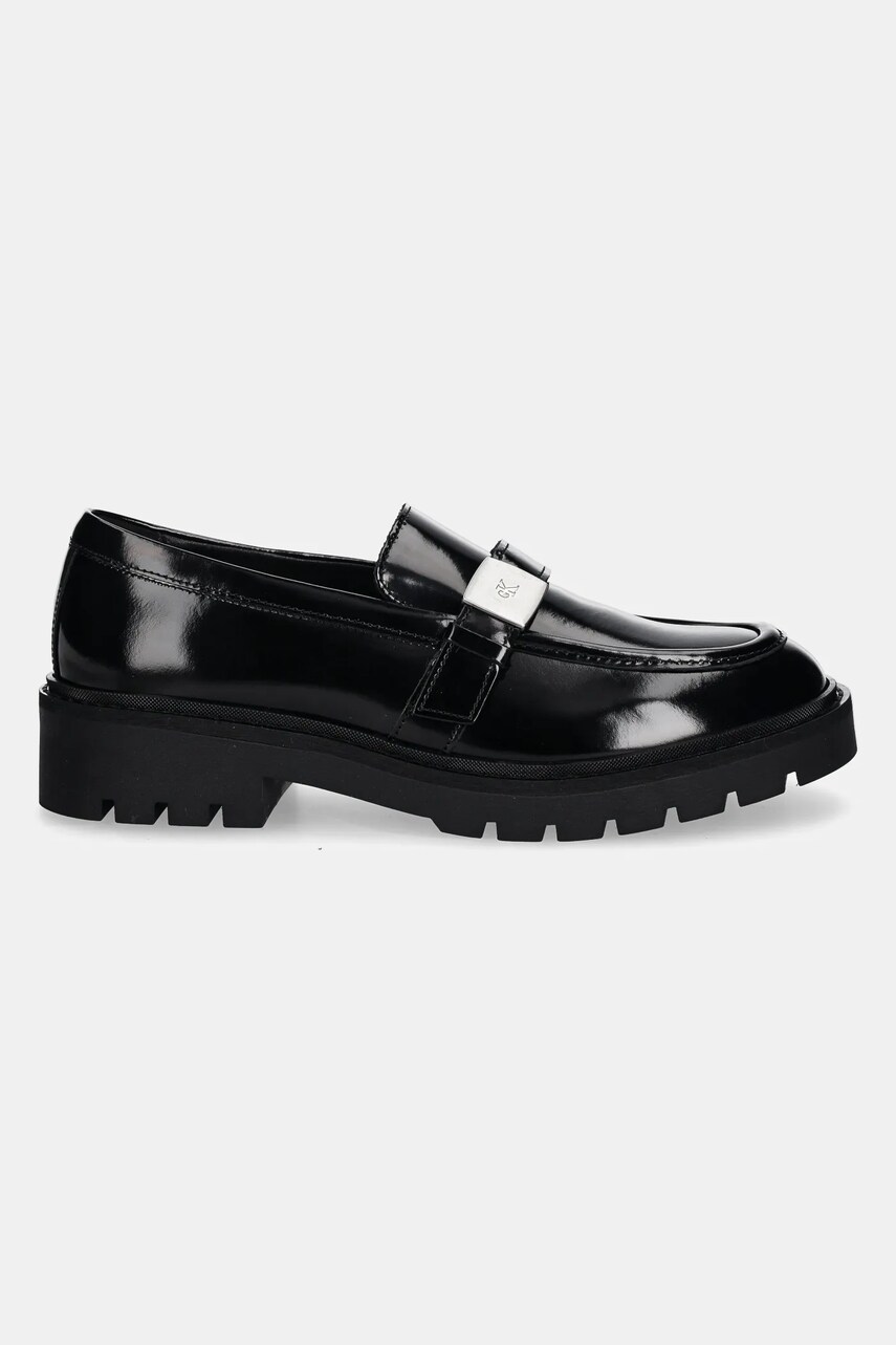 Шкіряні мокасини Calvin Klein Jeans FLATFORM SHOE DRIVER HDW жіночі колір чорний на плоскому ходу YW0YW01657
