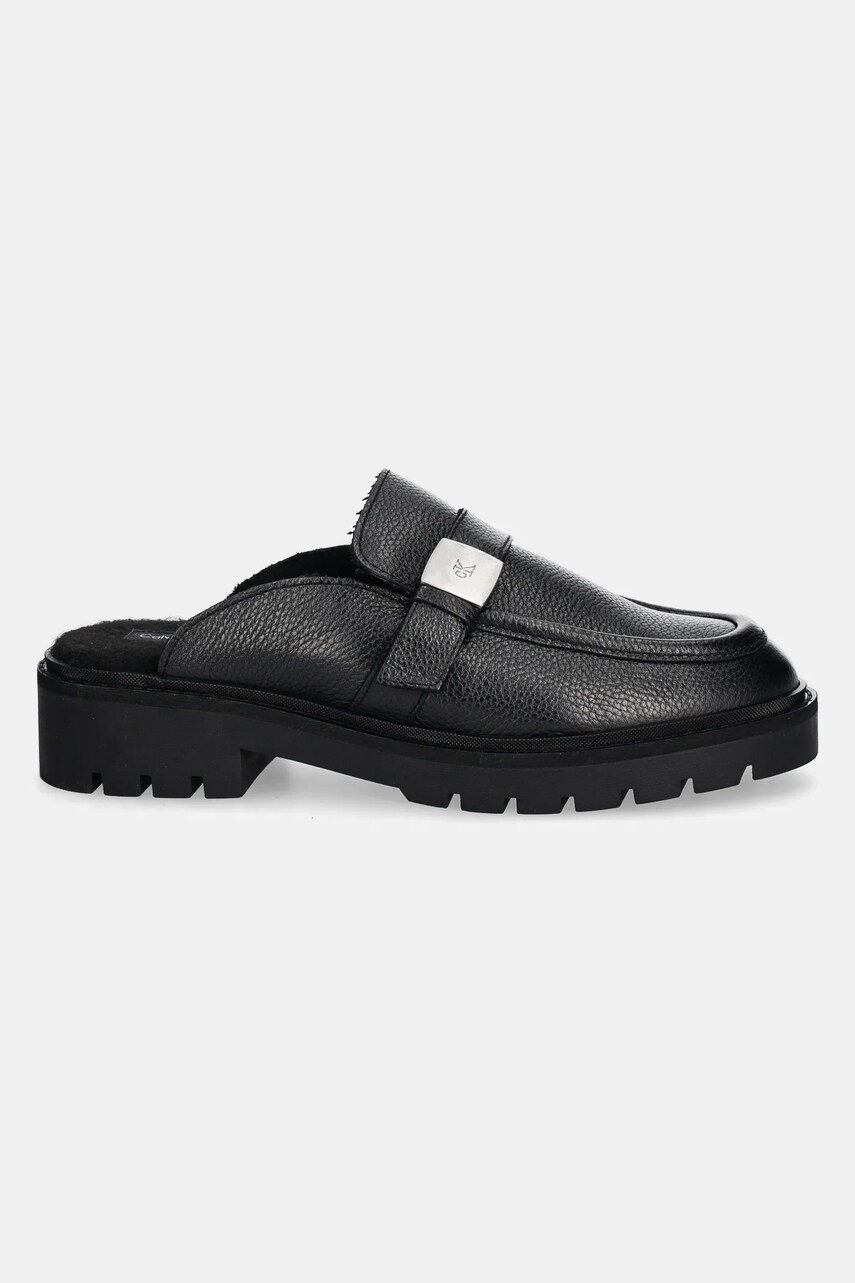 Шкіряні шльопанці Calvin Klein Jeans FLATFORM SLIPON MG LTH жіночі колір чорний YW0YW01655