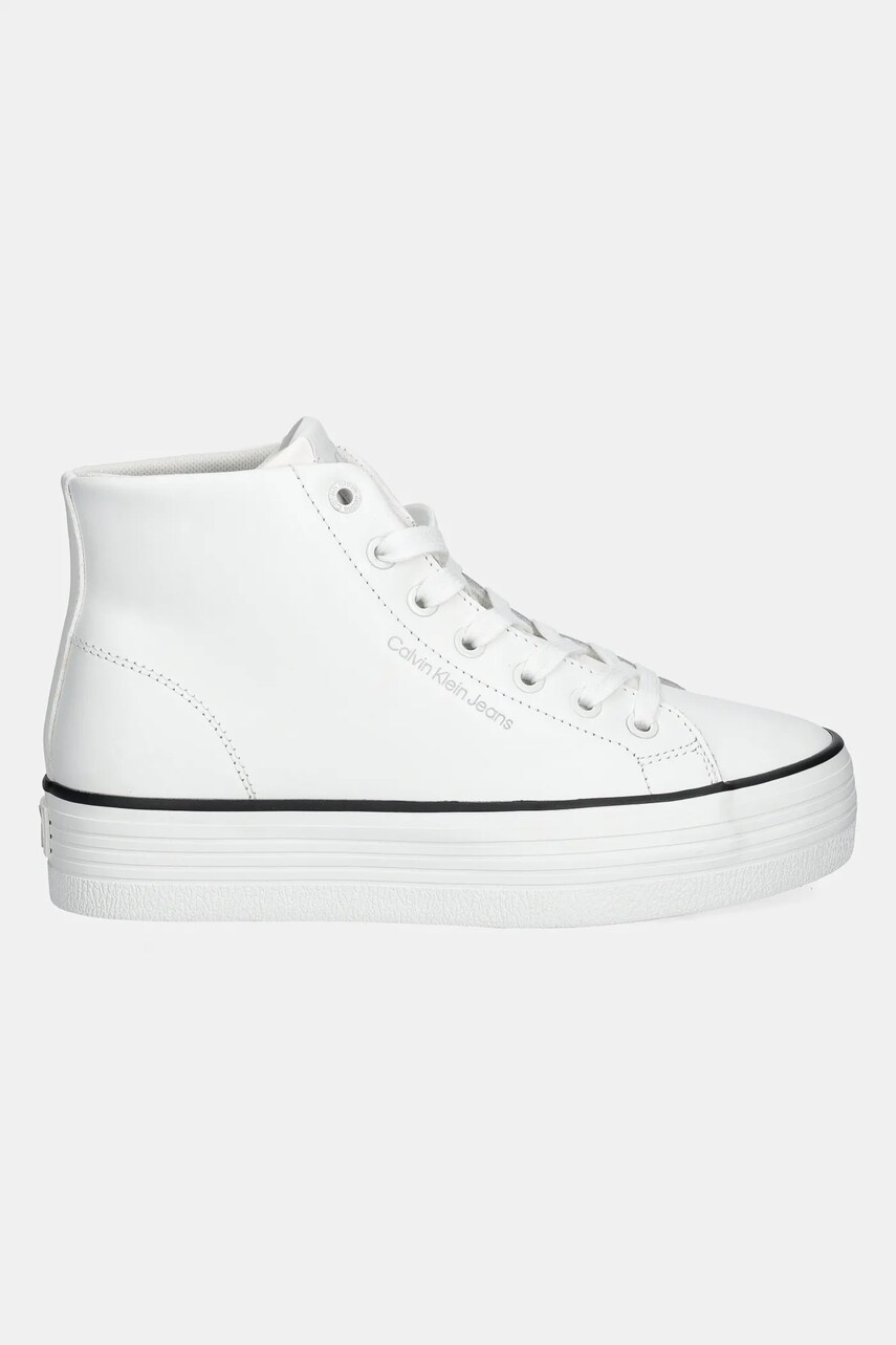 Шкіряні кеди Calvin Klein Jeans BOLD VULC FLATF MID LTH IN жіночі колір білий YW0YW01634