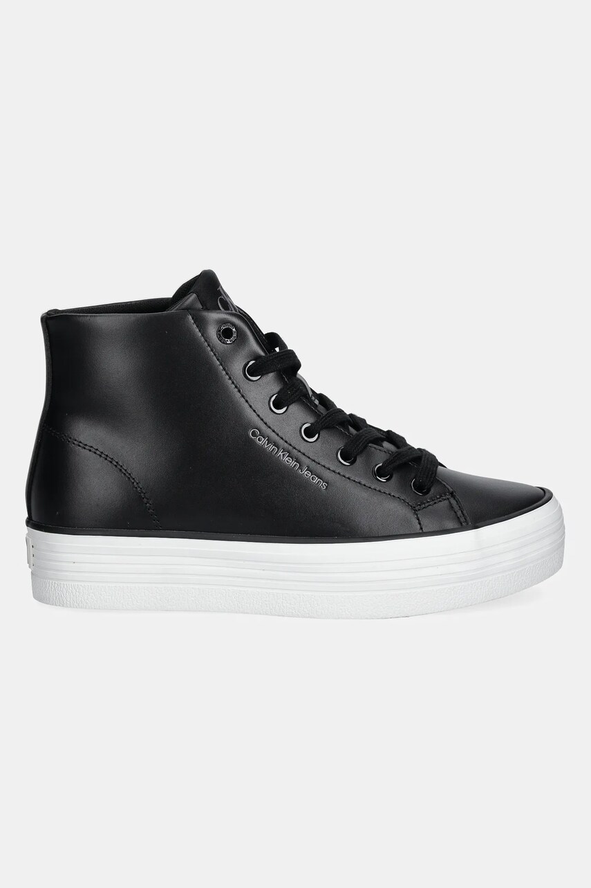 Шкіряні кеди Calvin Klein Jeans BOLD VULC FLATF MID LTH IN жіночі колір чорний YW0YW01634
