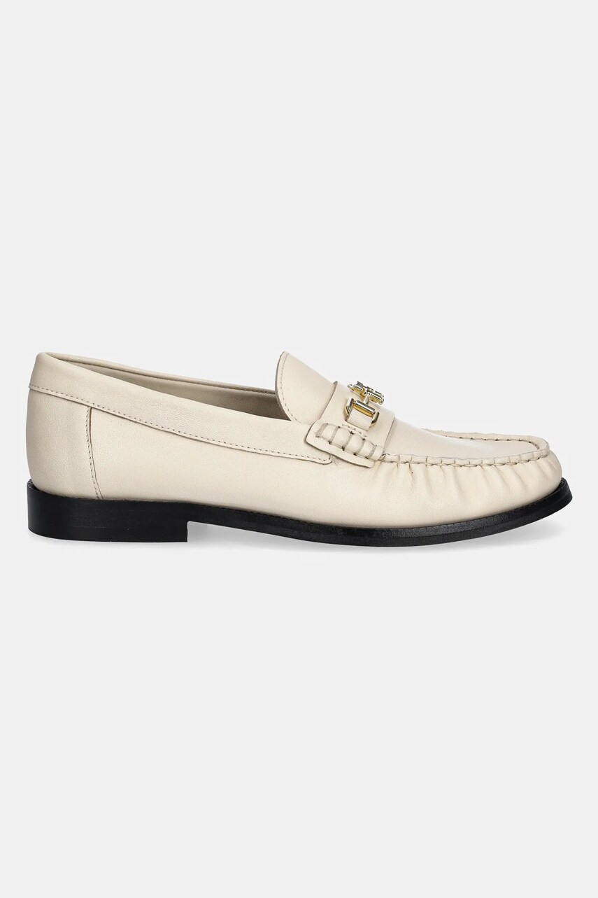 Шкіряні мокасини Tommy Hilfiger SOFT LEATHER HORSEBIT LOAFER жіночі колір бежевий на плоскому ходу FW0FW08414