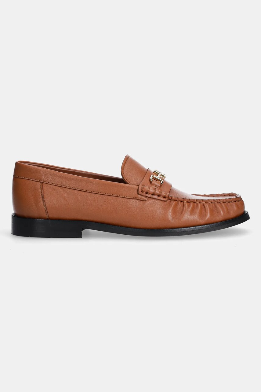 Шкіряні мокасини Tommy Hilfiger SOFT LEATHER HORSEBIT LOAFER жіночі колір коричневий на плоскому ходу FW0FW08414