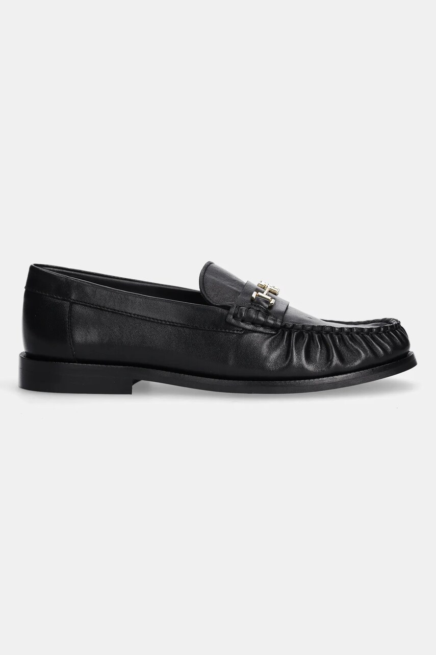 Шкіряні мокасини Tommy Hilfiger SOFT LEATHER HORSEBIT LOAFER жіночі колір чорний на плоскому ходу FW0FW08414