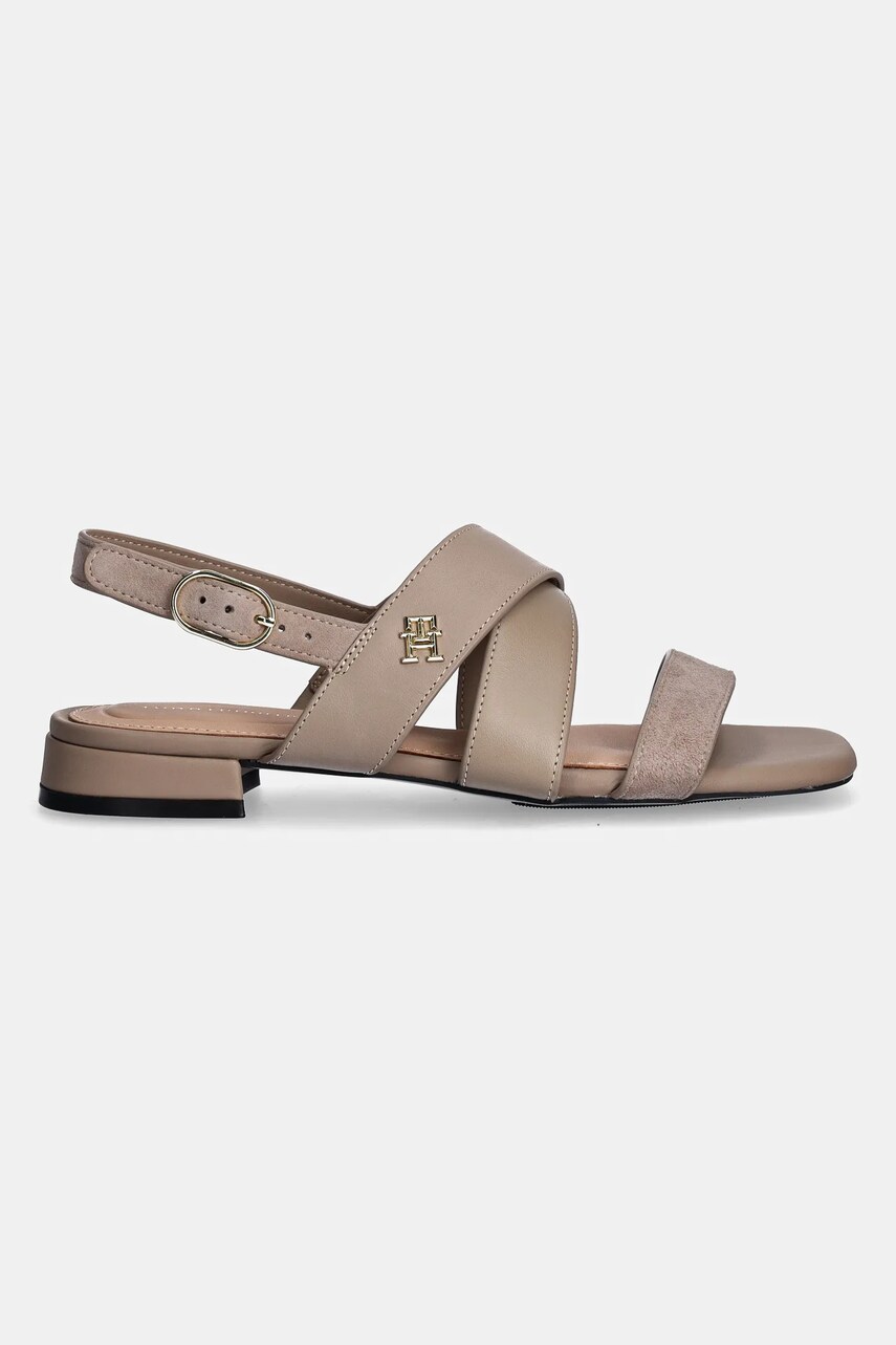 Шкіряні сандалі Tommy Hilfiger LEATHER & SUEDE FLAT SANDAL жіночі колір бежевий FW0FW08507