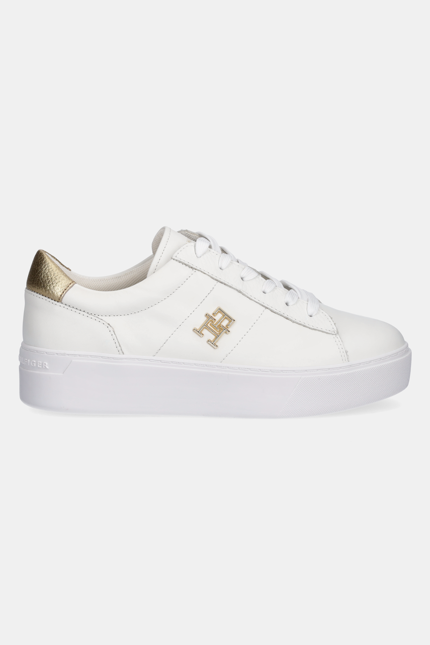 Шкіряні кросівки Tommy Hilfiger PLATFORM COURT SNEAKER METALLICS жіночі колір білий FW0FW08648