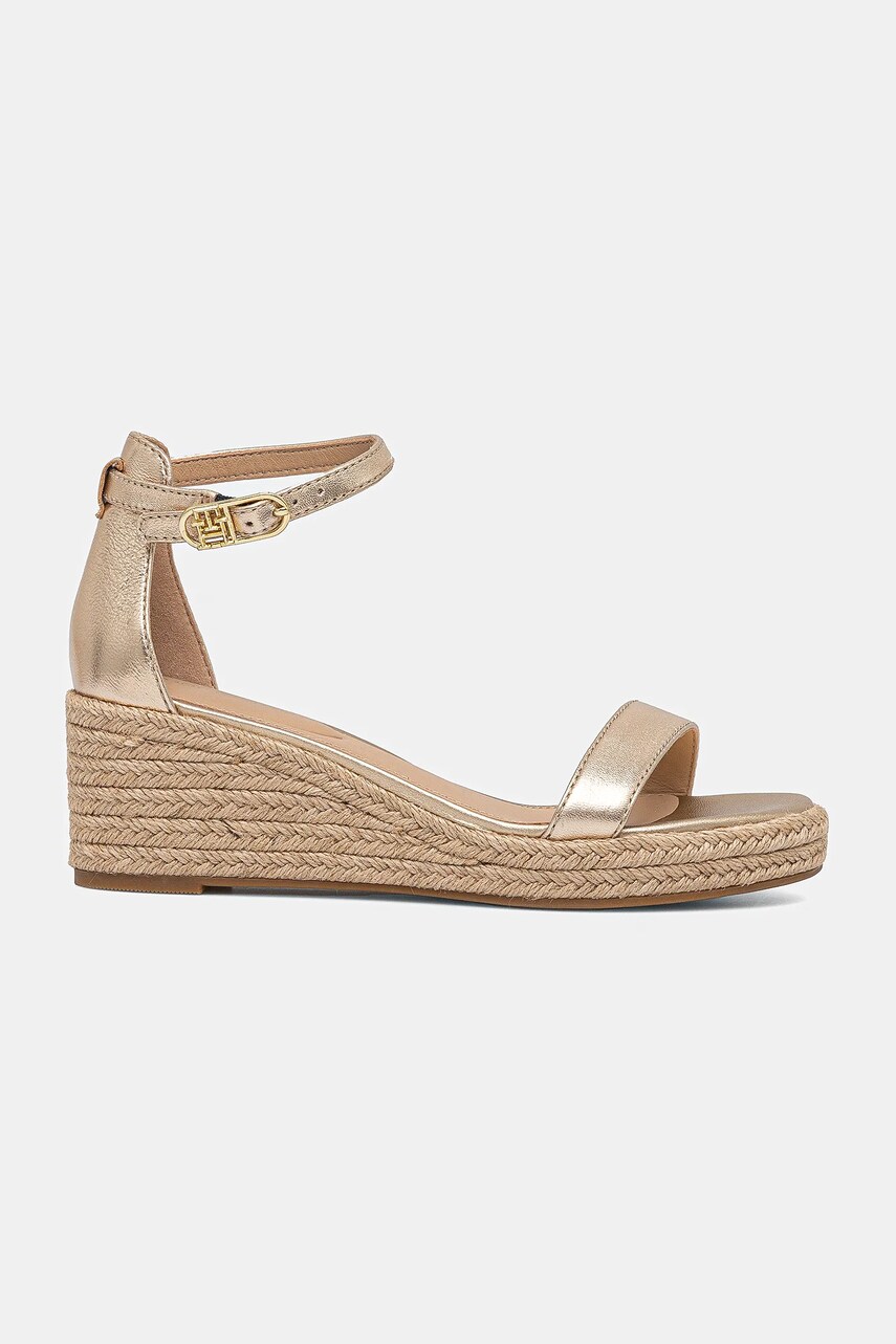 Шкіряні сандалі Tommy Hilfiger TH METALLIC MID WEDGE ESPADRILLE колір золотий FW0FW08663