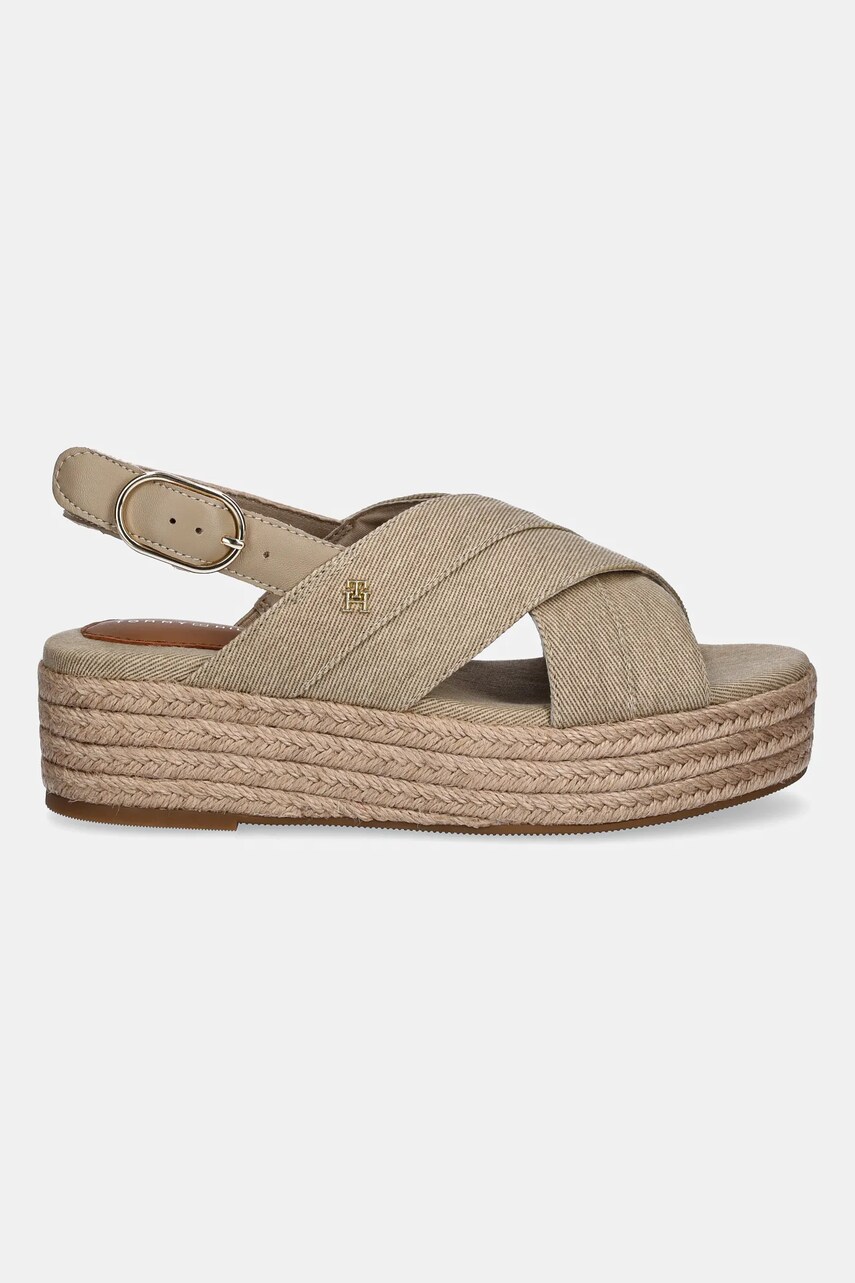 Сандалі Tommy Hilfiger DENIM ESPADRILLE PLATFORM SANDAL жіночі колір бежевий на платформі FW0FW08669