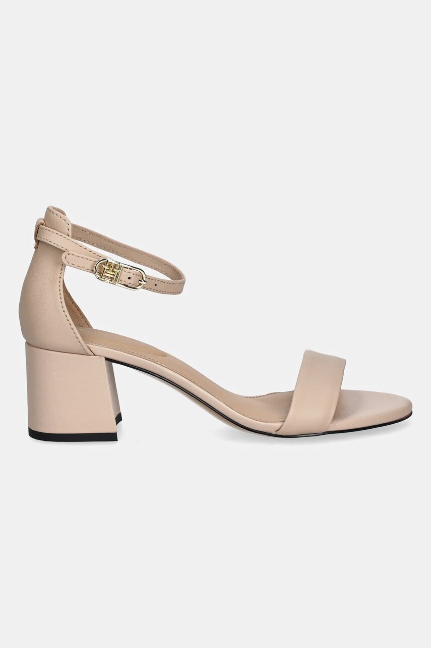 Шкіряні сандалі Tommy Hilfiger LEATHER ANKLE STRAP HEEL SANDAL колір бежевий FW0FW08673