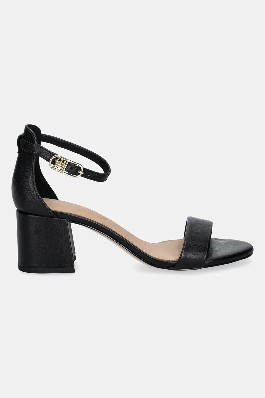 Шкіряні сандалі Tommy Hilfiger LEATHER ANKLE STRAP HEEL SANDAL колір чорний FW0FW08673