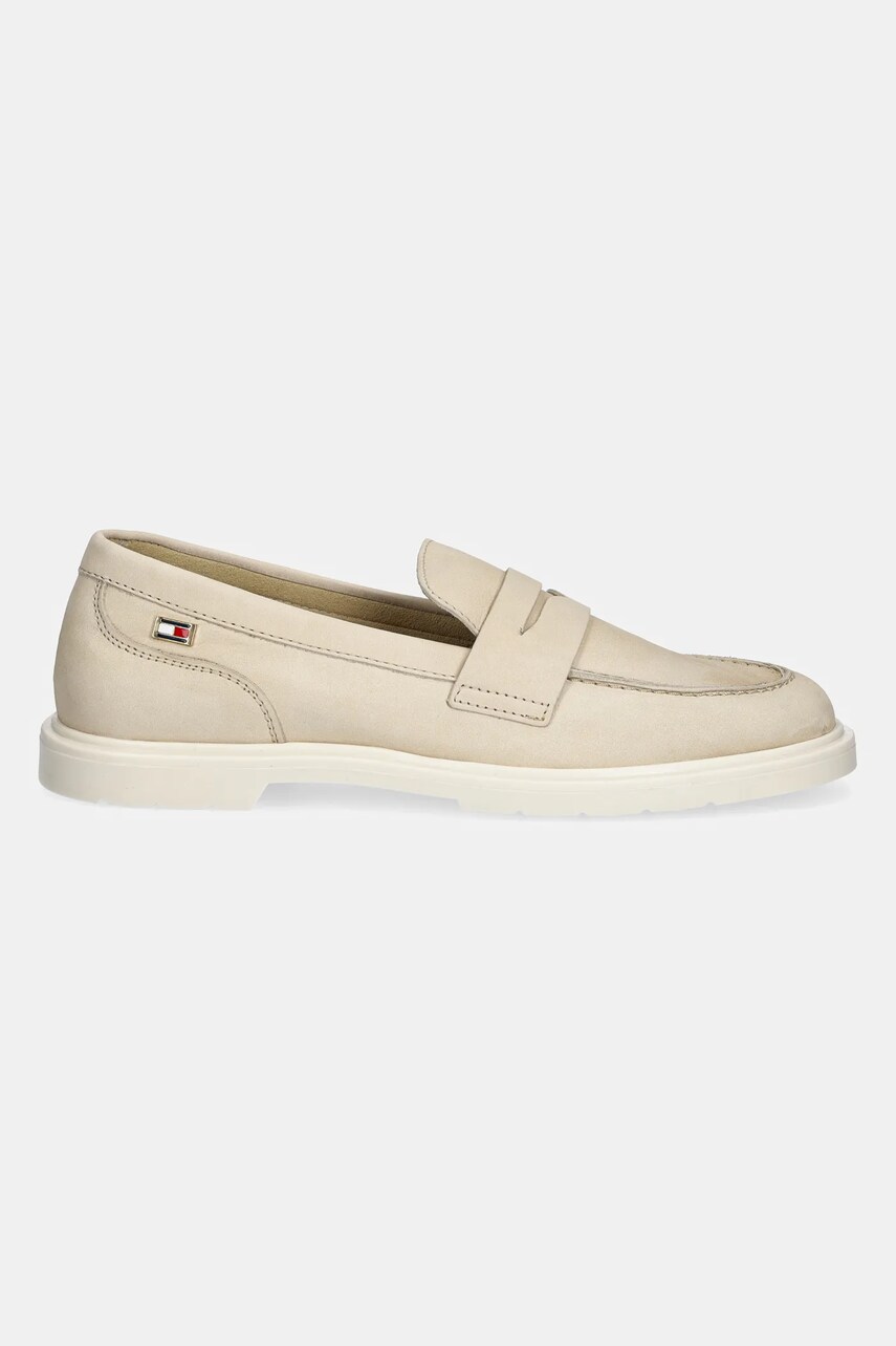 Мокасини з нубуку Tommy Hilfiger FLAG SOFT NUBUCK LOAFER жіночі колір бежевий на плоскому ходу FW0FW08679